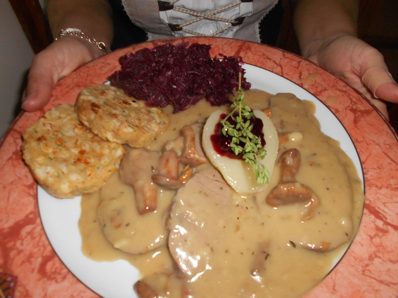 Fleischgericht mit Schwammerlsoße im Dorfgasthaus Halltal